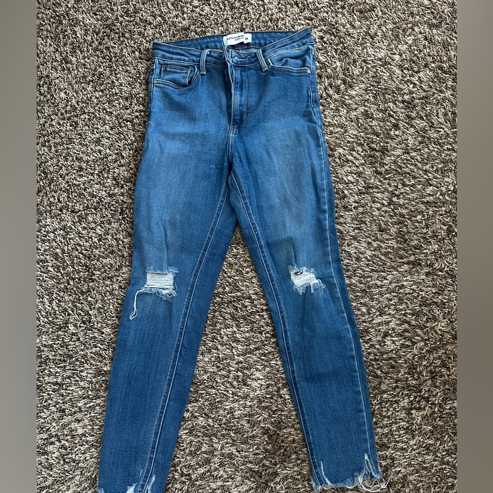 Medium Wash High Rise Distressed Skinny Jeans